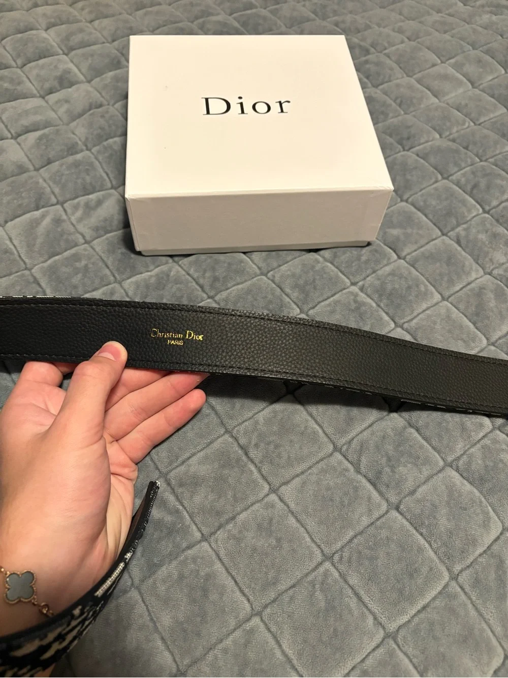 Dior Black and Gray Oblique Logo Belt with CD Buckle